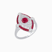 Art Deco Inspired Round Cut Navette Gemstone Cocktail Ring - Shahin Jewelry